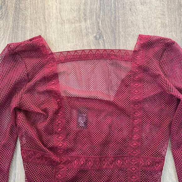 VICTORIA SECRET Burgundy Fishnet Thong Mesh Bodysuit Sz S - Picture 7 of 11